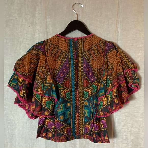 farm rio • *flawed* yawanawa stripes blouse multicolored geo tribal print xs - Picture 5 of 7
